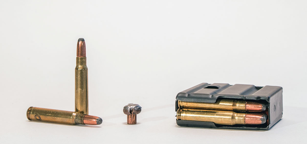 To use the 25-45 Sharps for larger varmints, like feral hogs, a robust bullet is desirable. Remington’s 117-grain Core-Lokt RN will work, but it will work best in an Ares Defense AR magazine.
